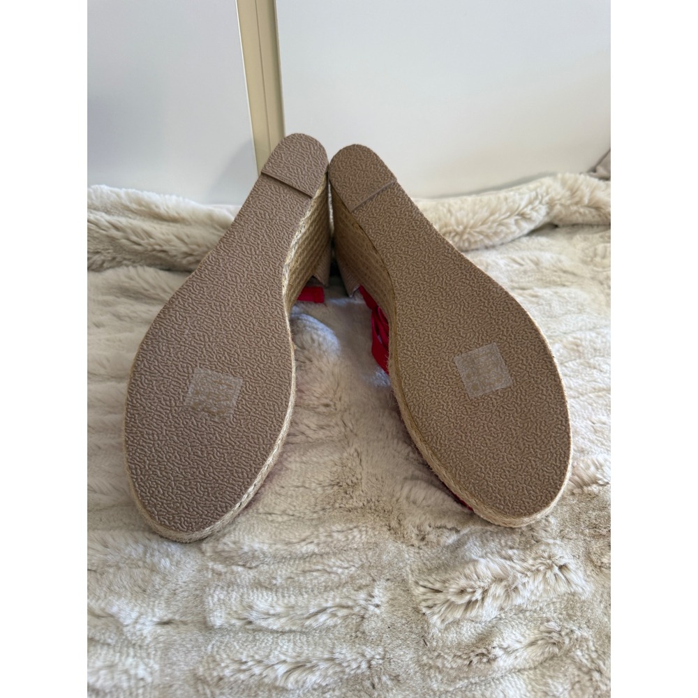 London Rebel Womens Red Canvas Espadrille Wedge Sandals Lace Up Ankle Tie Size10 - Picture 7 of 7
